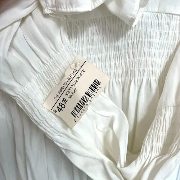 Impeccable Pig White Cropped Long Sleeve Elastic Waist Crew Neck Women’s Size M - Picture 5 of 7